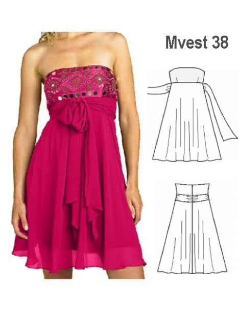 VESTIDO CORTO STRAPLESS MUJER, CORTE BAJ