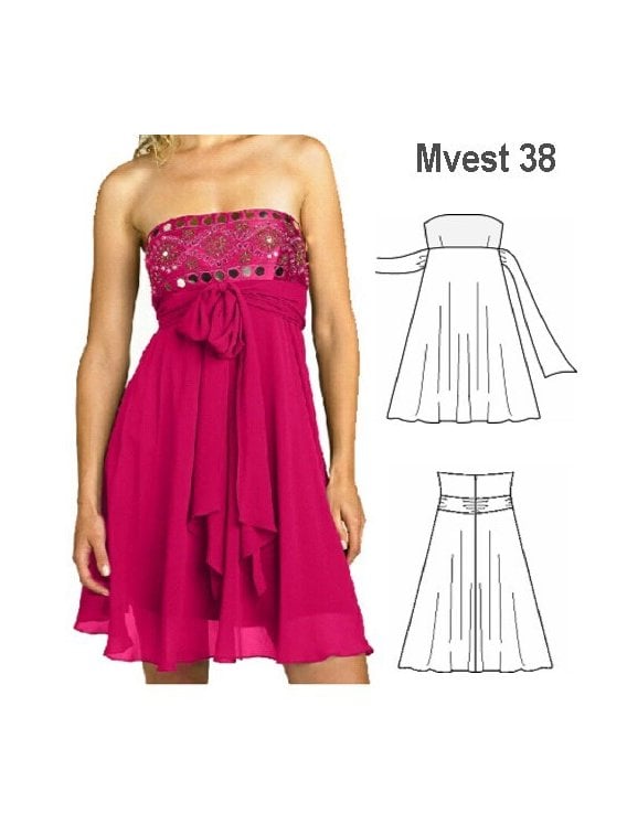 Molde vestido strapless mujer 0938 PDF, AI, DXF e impreso