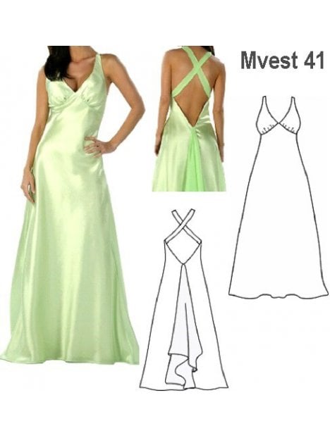 VESTIDO ESPALDA CRUZADA MUJER, CORTE BAJ