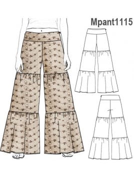 PANTALON ANCHO CON CORTES, CIERRE COSTAD