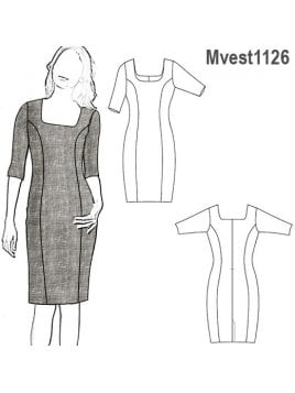 VESTIDO MANGA 3/4 CON CUELLO CUADRADO Y