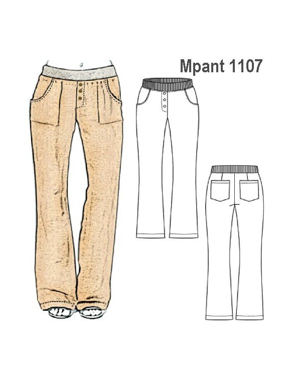 PANTALON PRETINA RIB MUJER, BOLSILLO EN