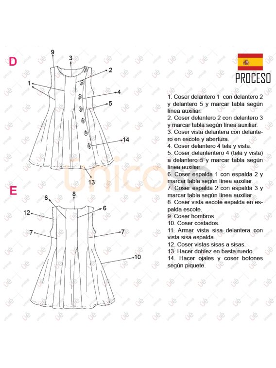 MOLDE VESTIDO TABLAS NIÑA 2205
