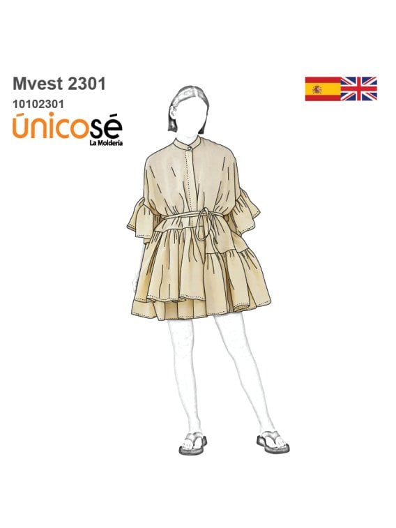 MOLDE VESTIDO CON VUELOS MUJER 2301