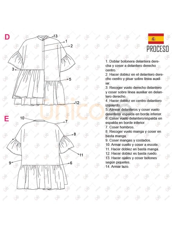 MOLDE VESTIDO CON VUELOS MUJER 2301