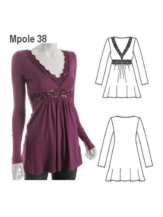 POLERA LARGA CON APLICACION MUJER, CON A