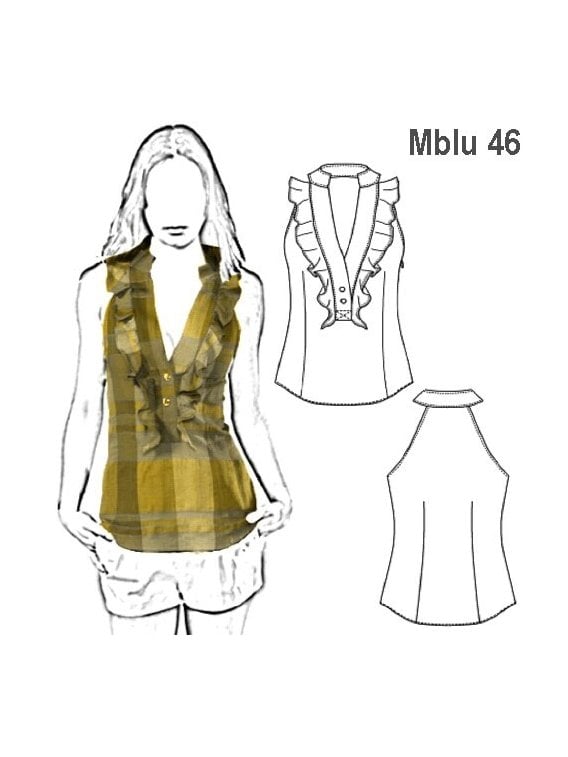 BLUSA SIN MANGAS Y VUELO MUJER, CUELLO M