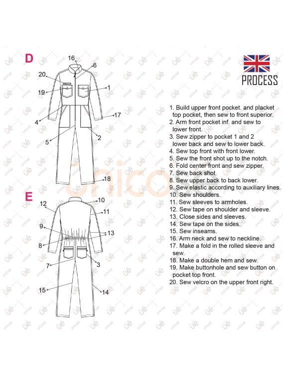 MOLDE OVEROL DE TRABAJO MUJER RT 2306
