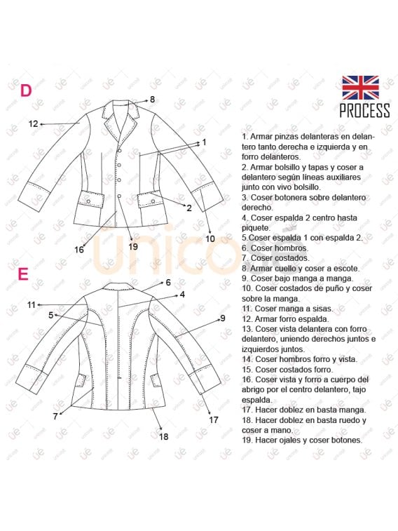 MOLDE CHAQUETA TIPO MILITAR RT 2325