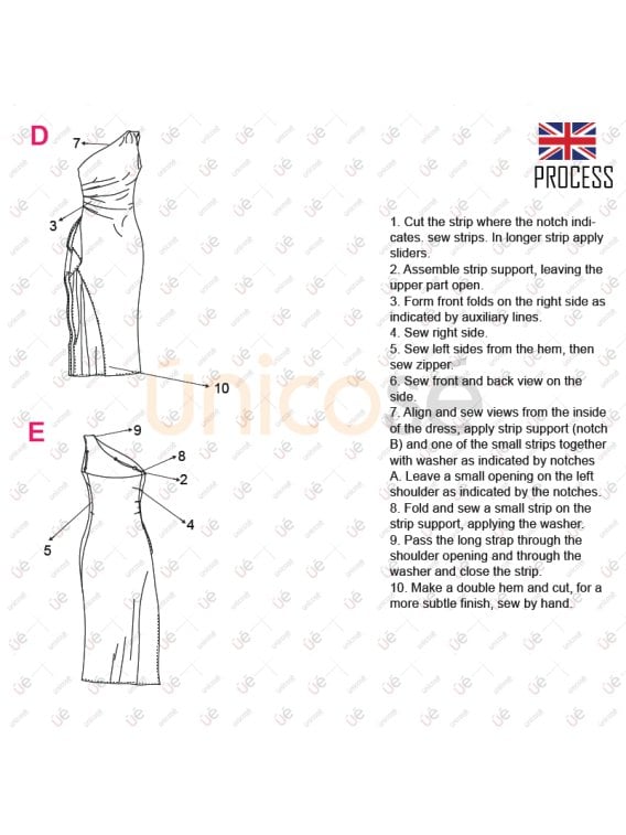 MOLDE VESTIDO ASIMETRICO MUJER 2310
