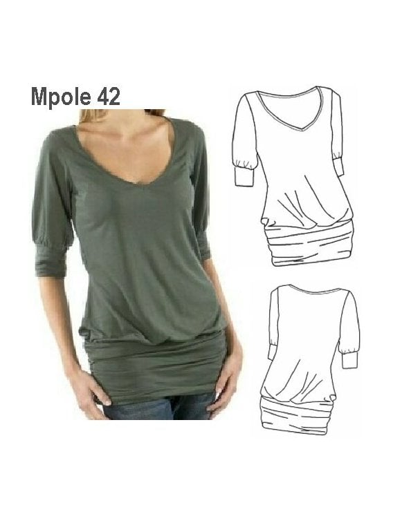 POLERA PRETINA ANCHA MUJER, MANGA 3/4 Y