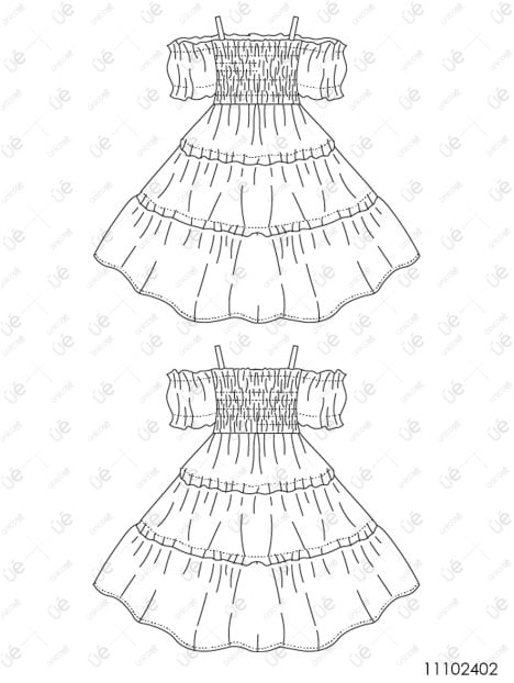 MOLDE VESTIDO CON VUELOS NIÑA 2402