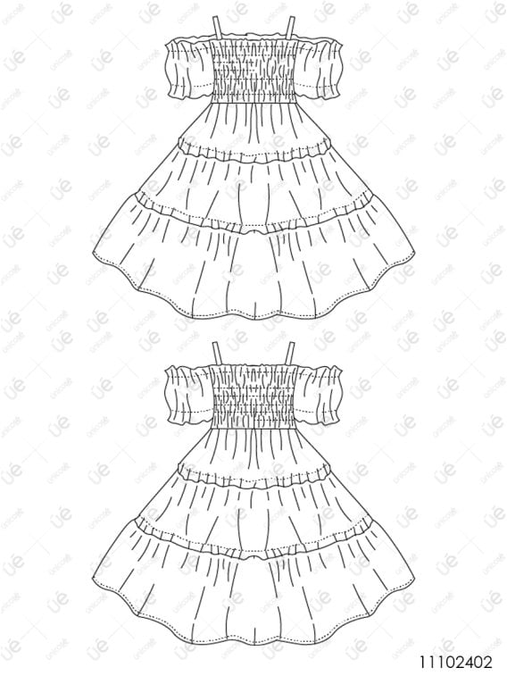 MOLDE VESTIDO CON VUELOS NIÑA 2402