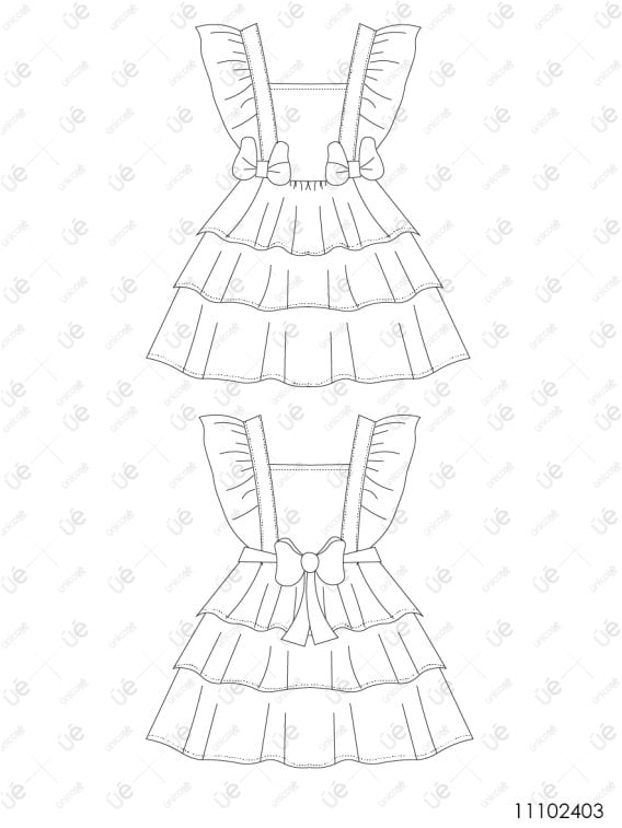 MOLDE VESTIDO CON VUELOS NIÑA 2403