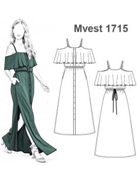 VESTIDO LARGO BARDOT CON VUELOS MUJER