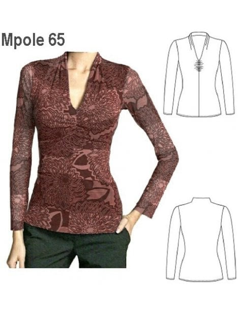 POLERA ESCOTE RECOGIDO MUJER, ESCOTE "V"