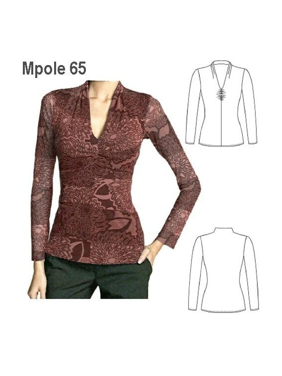 POLERA ESCOTE RECOGIDO MUJER, ESCOTE "V"