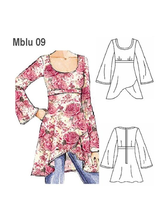 BLUSA LARGA MUJER, MANGA ACAMPANADA.