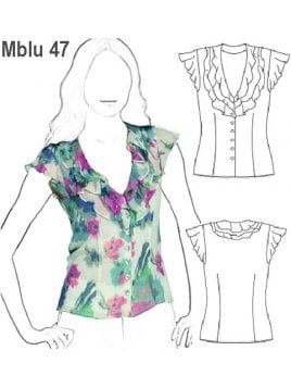 BLUSA ESCOTE VUELOS MUJER, MANGA VUELO,