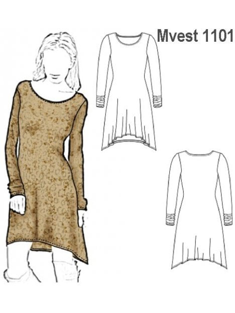 VESTIDO CON PUNTAS MUJER, CUELLO BOTE, M