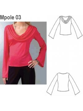 POLERA MANGA LARGA MUJER, CUELLO DRAPEAD