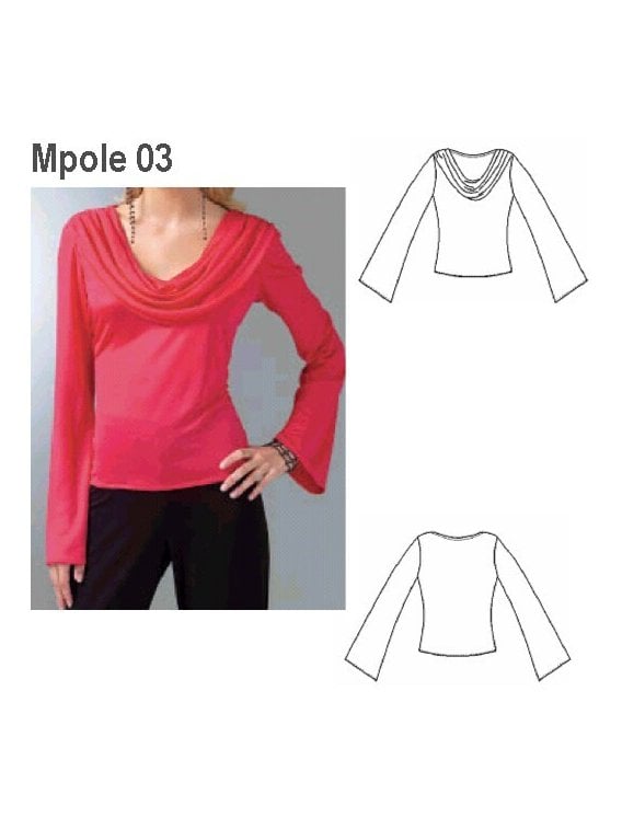 POLERA MANGA LARGA MUJER, CUELLO DRAPEAD